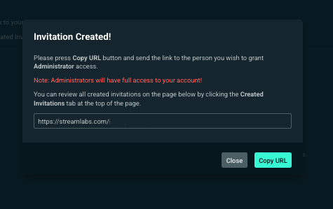 streamlabs dashboard shared access invitations
